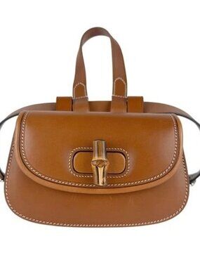 Auth GUCCI Bamboo 1947 Waist Bag Belt Bag Brown Leather - z9635